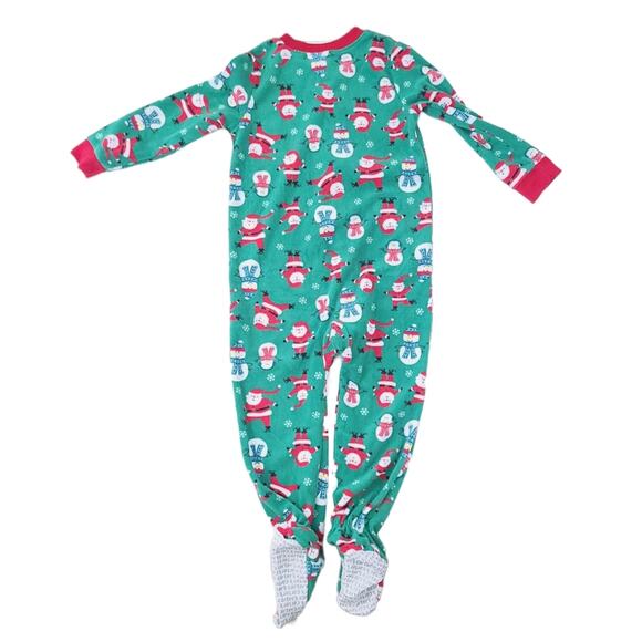 Carters Footed Pajamas 4T Snowman Santa Christmas Holiday Green Red PJs Unisex - Picture 2 of 5